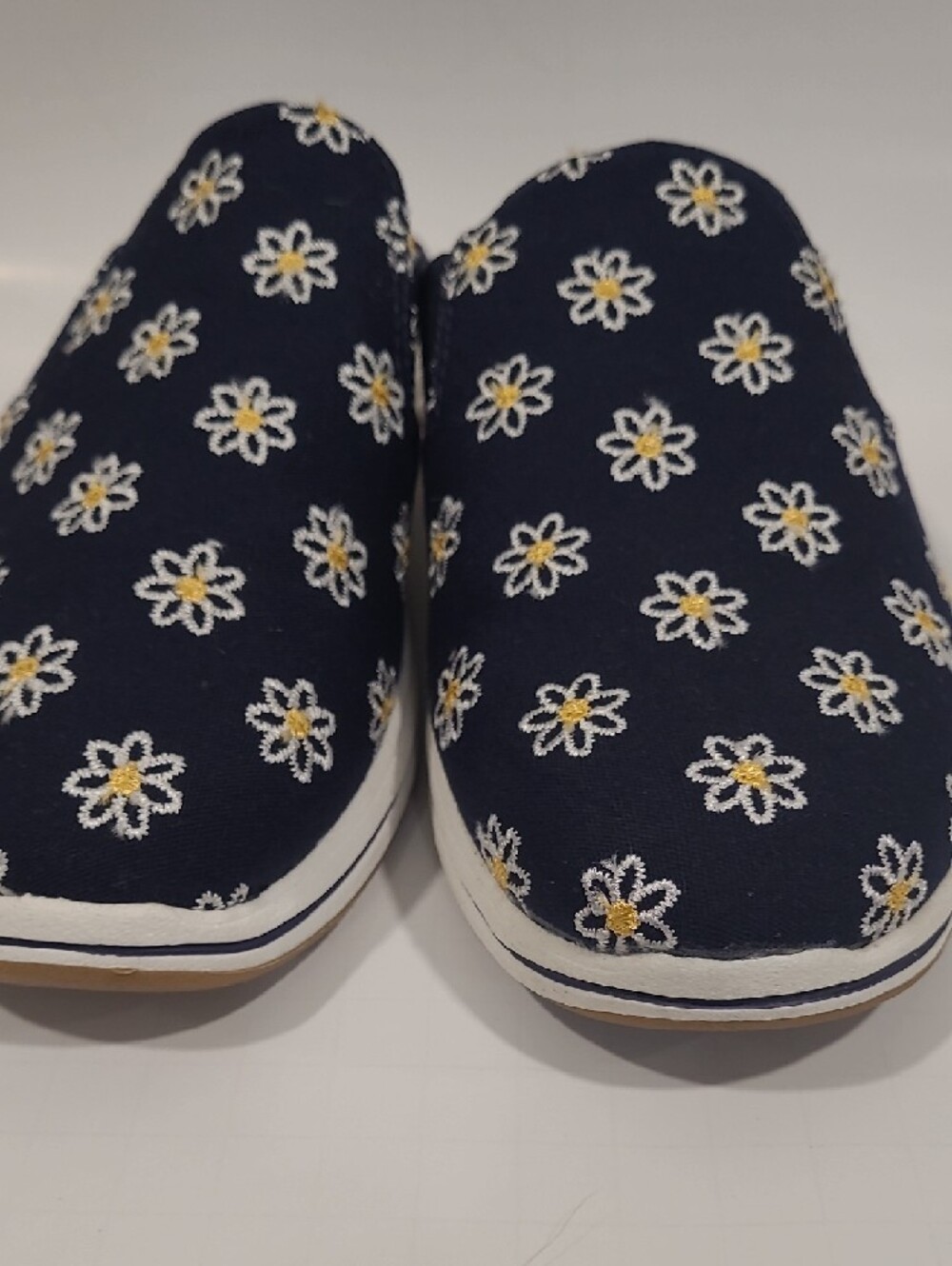 Clarks Navy Floral Embroidered Slip-On Mules - Picture 2 of 3